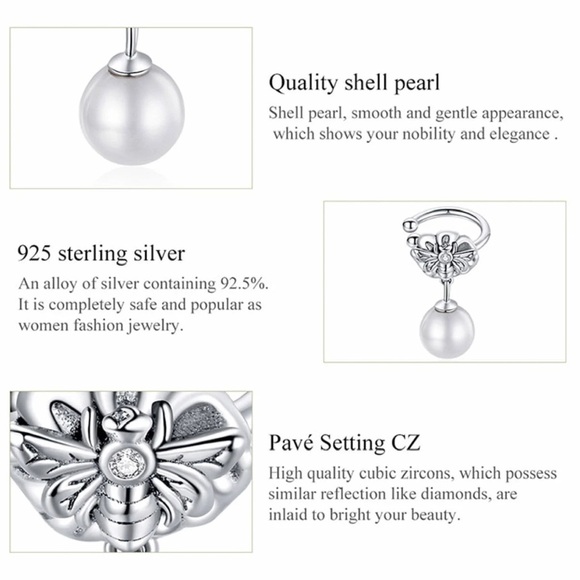 925 Sterling Bee Shell Pearl Ear Cuff for Women - Picture 9 of 9